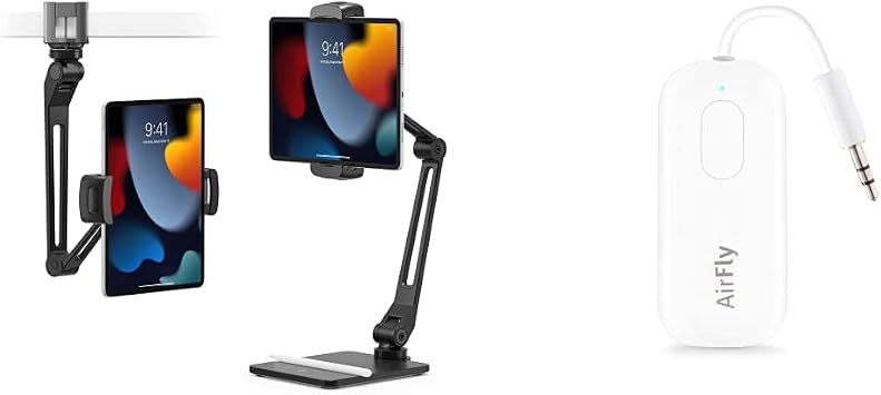 Twelve South HoverBar Duo 2nd Gen for iPad / iPad Pro/Tablets + Twelve South AirFly Pro Bluetooth Wireless Audio Transmitter/ Receiver