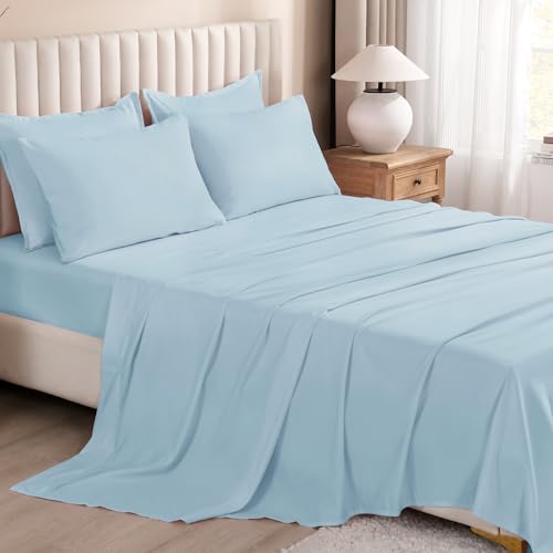 Litanika Comforter King Size Set Light Blue - 7 Pieces Bed in a Bag King Bedding Comforter Sets, Plain Lightweight Bed Set with Comforter, Sheets, Pillowcases & Shams