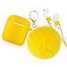 Airpods Case - BlUEWIND Drop Proof Air Pods Protective Pom Pom Keychain Case Cover Silicone Skin for Apple Airpods 2 & 1 Charging Case, Cute Fur Ball Airpods Keychain/Strap (Yellow)