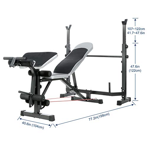 Olympic Weight Bench Multi-Function Adjustable Weight Bench with Preacher Curl Leg Developer Lifting Press Exercise for Full-Body Workout Home Gym Adjustable Weightlifting Bed (Gray)