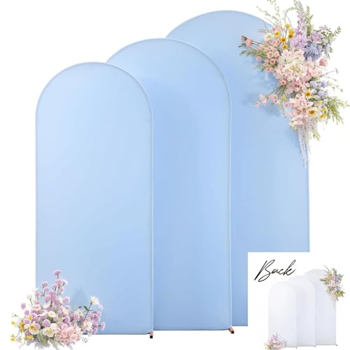 Set of 3 Arch Backdrop Covers(7.2ft, 6.6ft, 6ft) - Premium Stretchy Spandex Backdrop Arch Stand Cover for Baby Shower,Wedding,Party Decor Chiara Cover with Double-Sided Design(Blue, White)