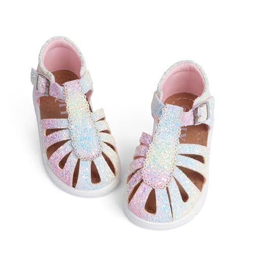 Image of QIY Toddler Girl Sandals Little Kids Summer Dress Shoes Open Toe Flats Princess Sandals for School Beach Party