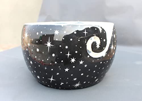 Image of Multi Purpose Wooden Yarn Bowl - Rosewood Yarn Holder - Handmade Knitting & Crochet Bowl | Large Yarn Bowl Mother's Day Gift (Moon & Stars)