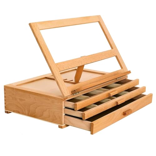 Mesa de dibujo portátil con cajón de almacenamiento, caballete de artista ajustable para tableros de dibujo y libros, ideal para artistas y estudiantes