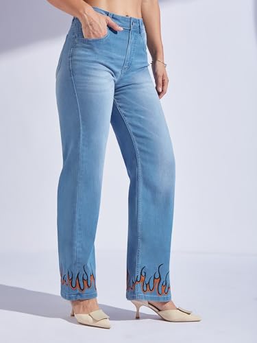Image of Miss Chase Women's Wide-Leg High-Rise Regular-Length Stretchable Shaping Denim Jeans