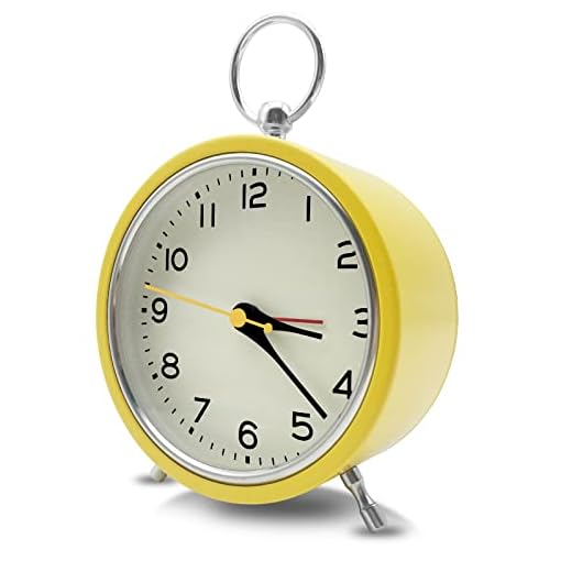 Metal Alarm Clock, 4" Big Shelf Colorful Clock for Kids, Simple Large Analog Clock for Desktop, Silent Non Ticking Clock with Night Light, Small Table Alarm Clocks for Bedroom Nightstand (Yellow)