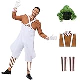 Humorjoy Mens Chocolate Factory Worker Costume, Chocolate Factory Umpa Lumpa Cosplay Uniform Jumpsuit Halloween Candy Costume XL