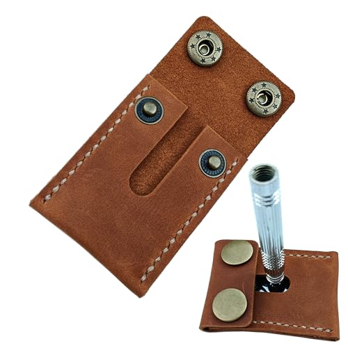 MEEBOY Handmade Leather Safety Razor Cover, Double Edge Head Case, Travel Protection Accessory (Brown)