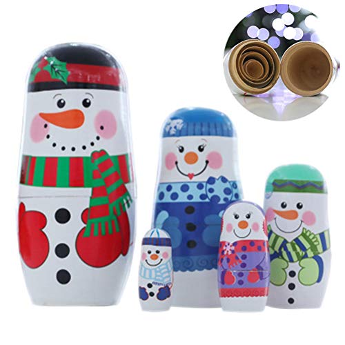 Supvox Wooden Russian Nesting Dolls 5 Layers Novelty Snowman Stacking Nested Handmade Toys For Children Kids Christmas Winter Party Wishing Gift #TOP1
