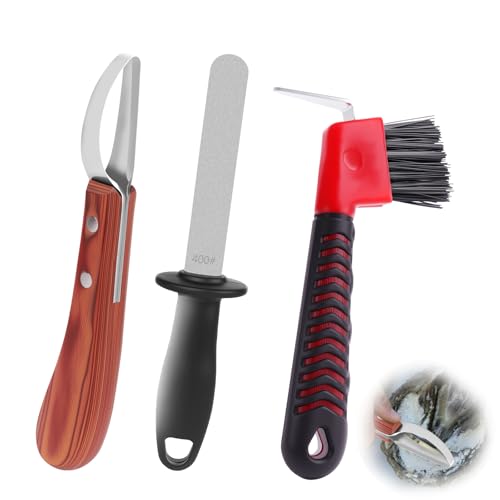 ETCYAOXIN 3-in-1 Farrier Hoof Knife with Built-in Sharpenerener & Horseshoe Brush–High Carbon Steel Blade,Sharpener Hoof Knife,Hoof Knife Sharpenerener for Professional Trimming, Grooming & Hoof Care