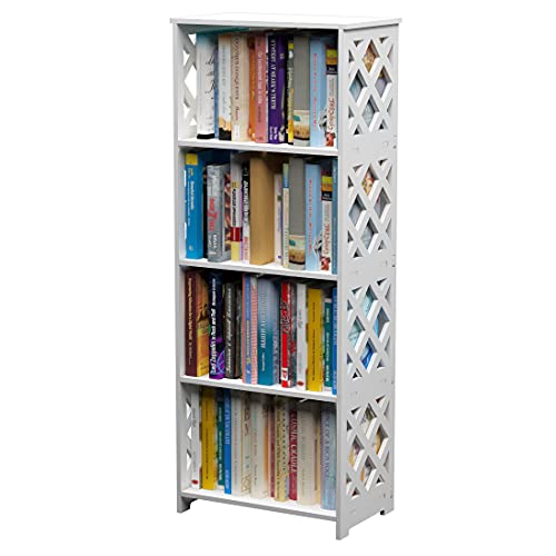 Rerii Bookcase, Small Bookshelf, 5 Tier Bookshelves White 4 Shelf, Bathroom Storage Organizer Shelves, Display Shelf for Small Spaces, Kids Room, Living Room, Bedroom