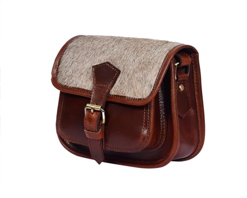 Image of Celtic Women's Leather Hair-On Flap Crossbody Sling Bag - Adjustable Strap