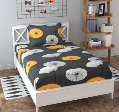 Image of Prime Collection 180 TC Cotton-Blend Single Size(90x60) Inch 1 Bedsheet with 1 Pillow Covers Single Bedsheet for Single Bed (Grey & Orange)