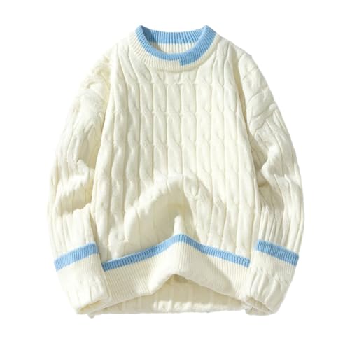 Men's Sweater Warm Knit Loose Knitted Sweaters Patchwork Casual Pullovers