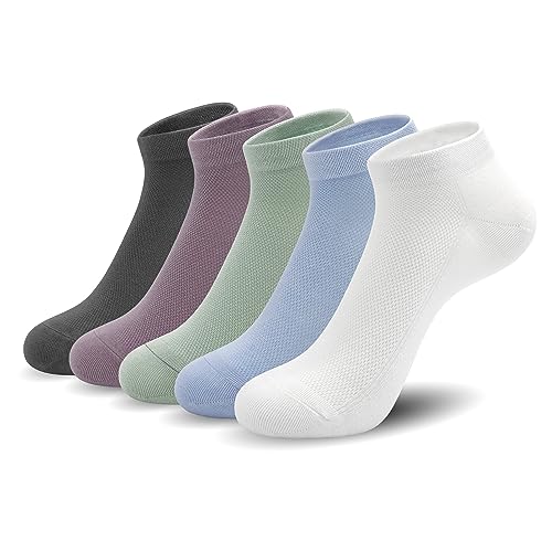 Image of SERISIMPLE Ultra-Thin Comfort Viscose Bamboo Mesh Ankle Socks for Women -Breathable Lightweight Low-Cut Socks 5 Pairs