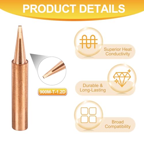 Image of MECCANIXITY 5 Pcs 900M Soldering Iron Tips Copper Non-magnetic Welding Head with Cleaning Sponge Pad Replacement for Solder Station Tip (900M-T-1.2D)