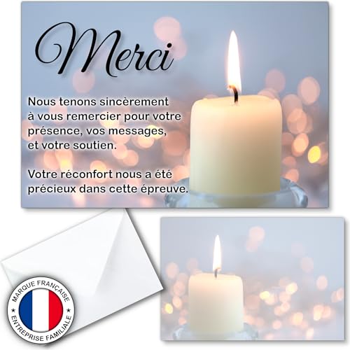 DREANA 20 Cartes simples de remerciement décès écoresponsables avec enveloppe incluse - Design sobre et élégant pour remercier vos proches après des obsèques avec élégance et respect.