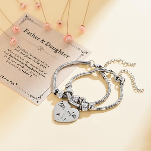 Image of Yonhon Father Daddy Daughter Bracelet Necklace for 2,Dad Daughter Matching Necklace Set for 2