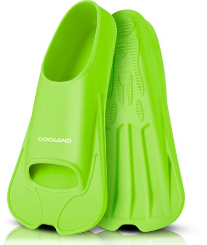 Odoland スイム フィン シュノーケリング フィン ショートブレード フルフット 調節可能 足ひて 足ヒレ 軽量 シリコンフィン ダイビング 水泳 トレーニングフィン 大人用