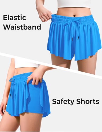Image of BOOPH Girls Flowy Shorts Kids Athletic Butterfly Shorts with Pockets 2-in-1