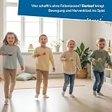 alldoro 60341 Zestaw gier imprezowych dla dzieci, 4 gry na świeżym powietrzu, skakanie w worku, do rzucania workami i trójnożnym trąbką, 18-częściowy, od 3 lat