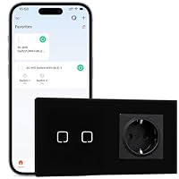 BSEEDLIFE Normal Steckdose mit Smart Wifi Lichtschalter, 2 Fach Intelligente Touch Schalter Kompatibel mit Alexa und Google Home, Wandschalter für Smart Home Lichtschalter Schwarz（86 * 157mm） – Ansicht 1