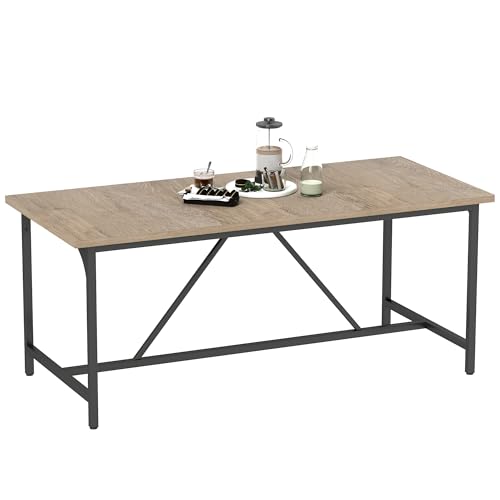 HOMCOM - Mesa de comedor para 6-8 personas, mesa de cocina, rectangular, estilo moderno, tablero de madera y patas de acero negro, con patines ajustables, 180 x 80 cm, natural