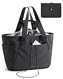 BAGSMART Tote Bag for Women, Foldable & Expandable Beach Tote Bag, 32L Shoulder Handbag for Work Travel Gym, Black