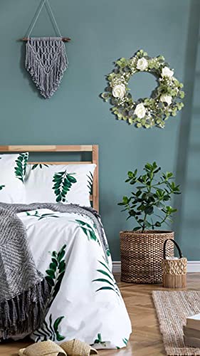 Iplnts 19 Inch Artificial Outdoor Front Door White Rose Eucalyptus Wreath, Outdoor Wall Entryway Front Porch Decor,Summer Green White Farmhouse Wreath,Door Wall Window Holiday Decoration (Type 1) #TOP5