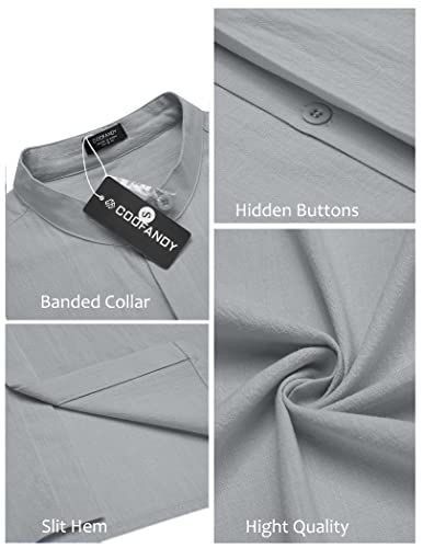 Coofandy Men Linen Beach Shirt Casual Button Down Shirts Stand Collar Linen Summer Shirt Grey #TOP4