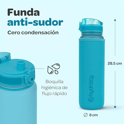 Miniatura 5 de Hydracy Botella De Agua Con Marcador De Tiempo - 1 L Botella De Agua Deportiva Sin Bpa - Botella De Gimnasio Antifugas Con Funda Antitranspirante E Colador De Infusión