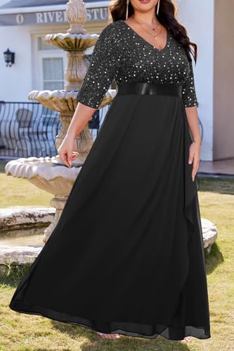 Black Formal Dresses for Women Plus Size Prom Evening Gowns Elegant Sequin Gala Wedding Guest Chiffon Long Dress 20253