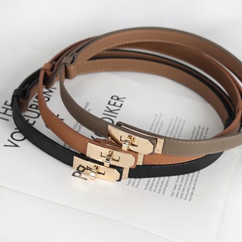 Image of Women's Fashion Classic Metal Buckle Leather Belt with Jeans Dress