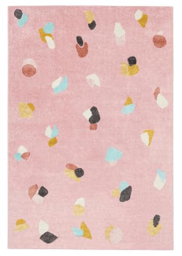 RugVista Candy, Kinderteppich, 160 x 100 cm, Rechteckig, Niedriger Stapel, Kinderzimmer, Maschinenwäsche, Ohne gefährliche Chemikalien, Rosa/Multi