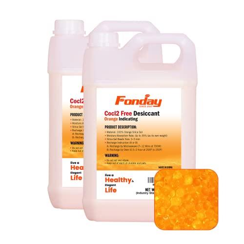 Image of 12LB Fonday Premium Moisture Indicating Silica Gel Desiccant Orange to Green Rechargeable Industry Standard Bead Size 3 to 5mm
