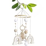 LATAFA Cuna bebé, Nube Cuna Fieltro bambú para niñas arcoíris, móvil arcoíris para bebés y niñas, decoración guardería Boho, móviles Cuna, carillón Viento Cama bebé, bo