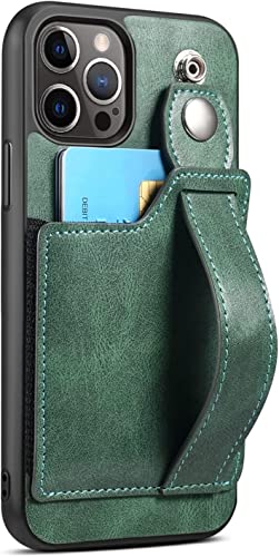Étui portefeuille iPhone 11 avec béquille et dragonne pratique en simili cuir vert