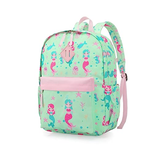KK CRAFTS Preschool Backpack Kindergarten Little Kids Toddler Elementary School Backpacks for Boys and Girls with Chest Strap(15Inch, Green Mermaid)