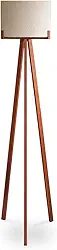 Luminária Abajur de Chão Tripé Coluna com Cúpula de Tecido Linho Branco