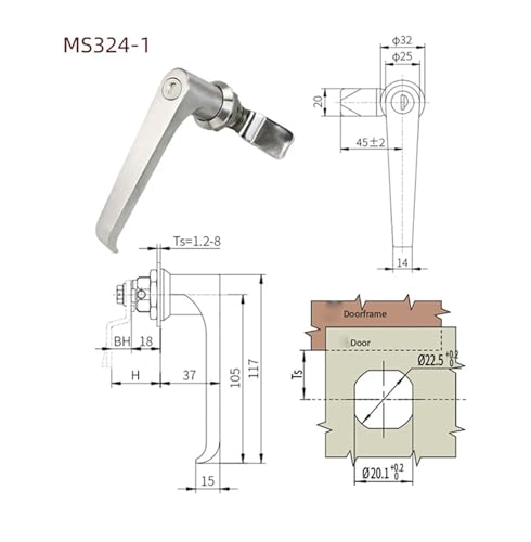 Serrure en forme de L MS324 en acier 304 pour placards techniques de maison - 3