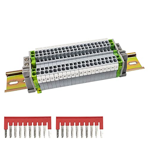 20 pcs UK/2.5B DIN Rail Connection Block Kit for Pluggable Quick Wiring, SRJQXH DIN Rail Terminal Block with 20cm DIN Rail and Grounding Clips, Alligator Clips Do Not Come Loose