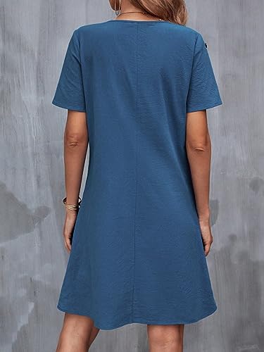 Robe tunique bleue à boutons REDESYN Large de qualité - 3