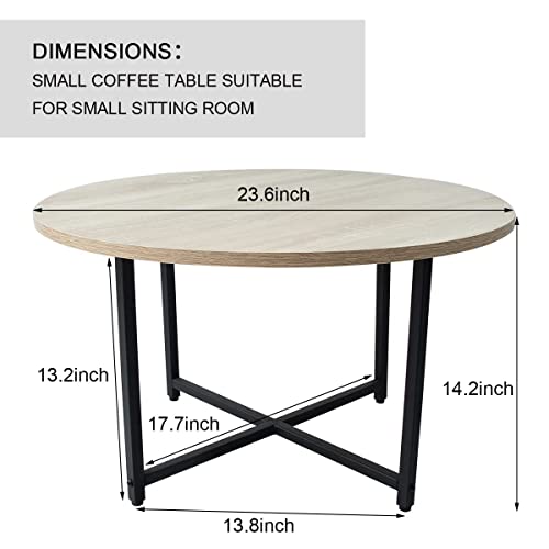 Round Coffee Table, Modern Small Coffee Table Sofa Table Tea Table For Living Room, Office Desk, Balcony, Wood Desktop And Metal Legs, 23.6Inch White Oak #TOP2