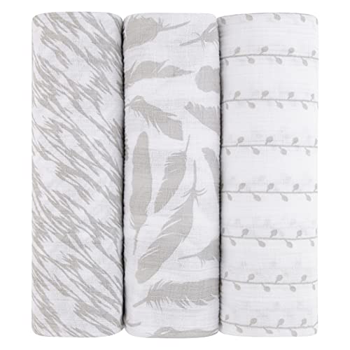 Image of Muslin Swaddle Blanket 100% Soft Muslin Cotton 3 Pack 47"x 47" Classic Grey Combo Unisex for Baby Girl or Baby Boy