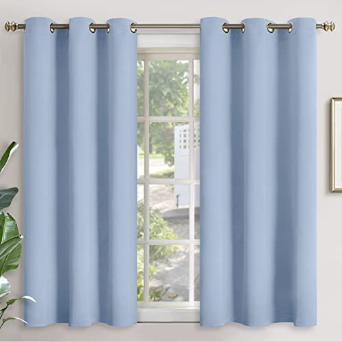 Image of YoungsTex Light Blue Darkening Curtains 45 Inch Long - Short Length Thermal Insulated Drapes with Grommet Blackout Privacy for Bathroom Bedroom Window, 2 Panels, 42 x 45 Inch