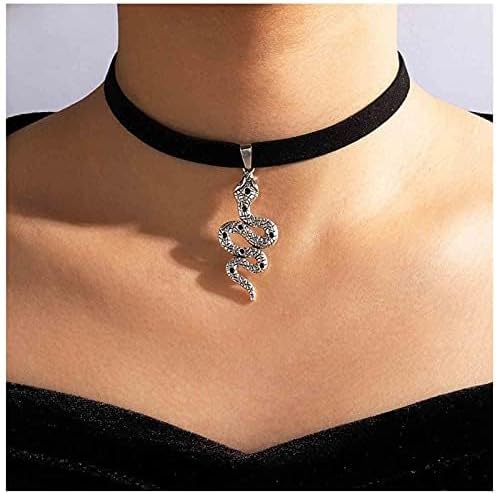 Vintage Snake Pendant Necklace Black Satin Velvet Choker Necklace Punk Serpent Necklace Leather Collar Necklace Jewelry for Women - Image 2