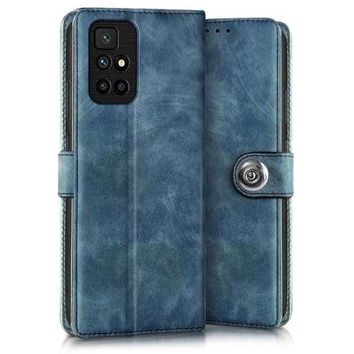 Image of WOW IMAGINE Shock Proof Flip Cover Back Case for Xiaomi Mi Redmi 10 Prime (Magnetic Button Flip Case | Wallet Pockets & Stand | Leather Finish | Aquamarine)
