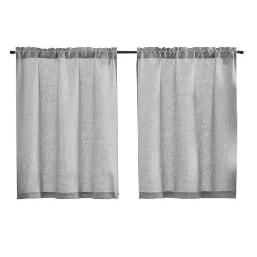 Rideaux à Panneaux, Lot de 2 Rideaux Bistrot 60 x 45 cm (l x H) Rideau Court, Rideau de Cuisine, Pour Salle de Bain,Décoration de Petite Fenêtre, Gris