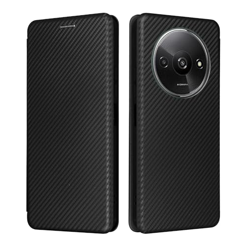Coque Xiaomi Redmi A3 4G noire en fibre de carbone et PC antichoc à rabat