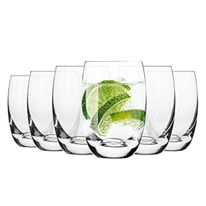 KIAPPO Set van 6 glazen | set van 6 glazen Elite waterglazen | voor water en koude dranken, dranken, aanslagbescherming kristalglas, vatvorm, vaatwasmachinebestendig, 360 ml x 6 stuks